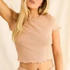 Strut Waffle Crochet Short Sleeve Crop Top