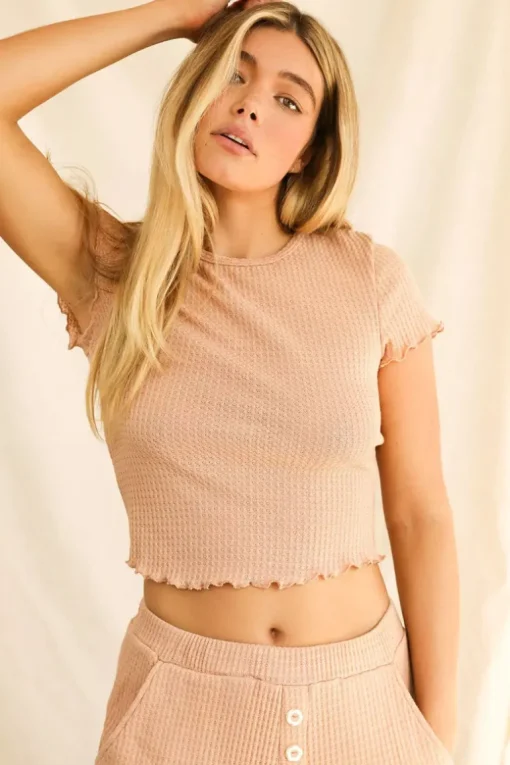 Strut Waffle Crochet Short Sleeve Crop Top