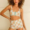 Wave Front Zipper Closure Bikini Top